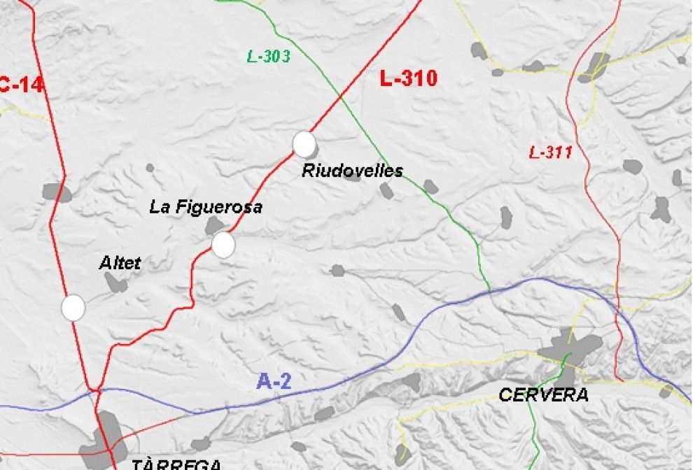 Mapa de l'L-310 de Tàrrega a Guissona