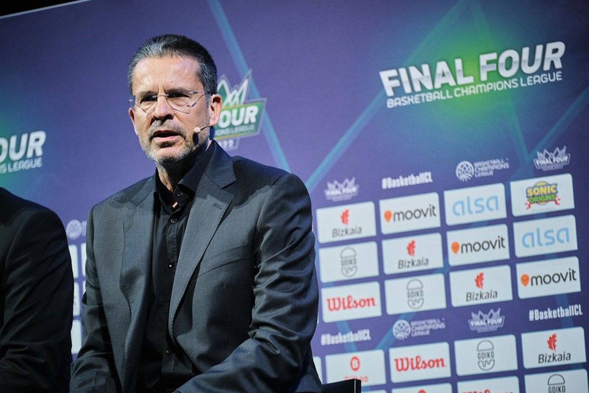 Pedro Martínez en una imatge de la roda de premsa anterior a la «Final Four» de la Champions