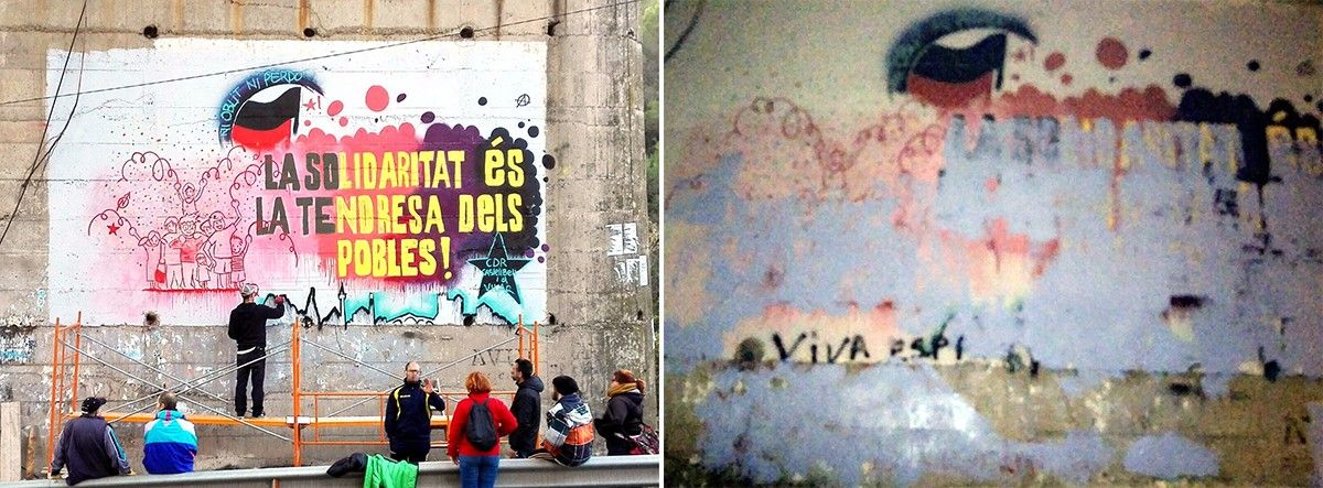 El mural, abans i després de l'acte vandàlic