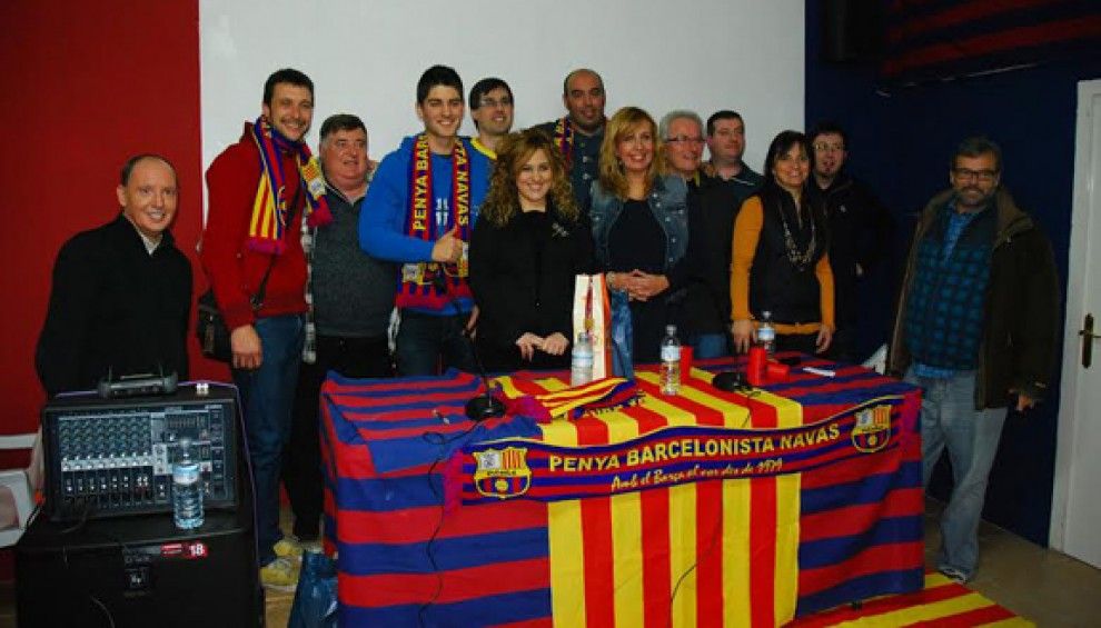 Llavina, Gràcia, Ferrer i Benach, amb membres de la Penya Blaugrana de Navàs.