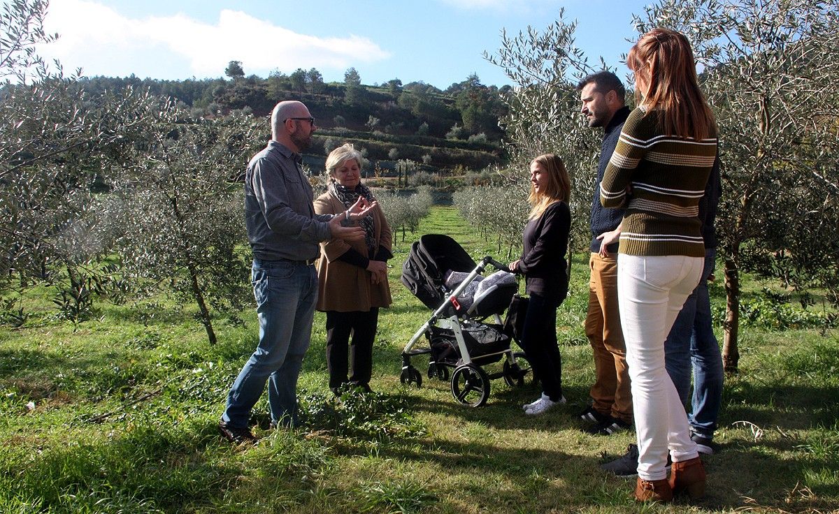Un grup d'amics durant les visites guiades per les oliveres de Migjorn
