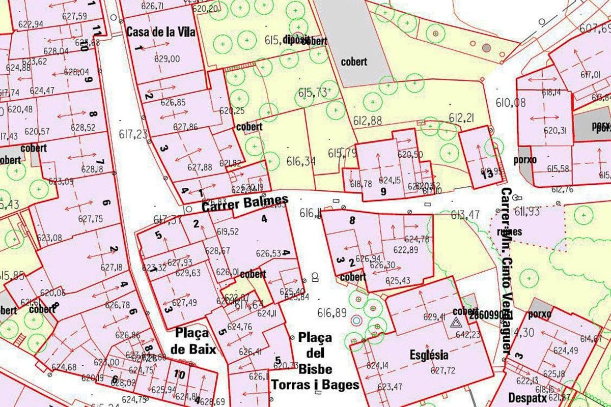Vista parcial de la cartografia topogràfica urbana de Sant Feliu Sasserra a escala 1:1.000