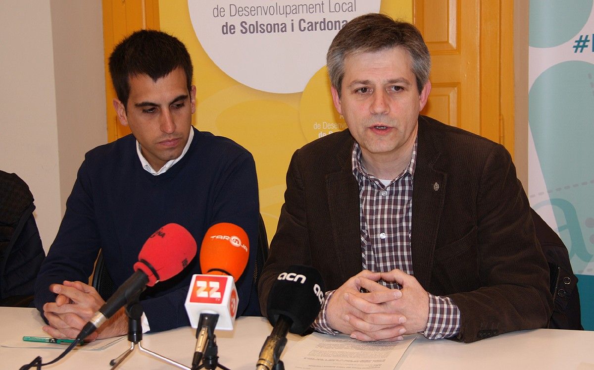 L'alcalde de Cardona, Ferran Estruch, i el de Solsona, David Rodríguez, durant la presentació del Fòrum del Talent Solsona i Cardona