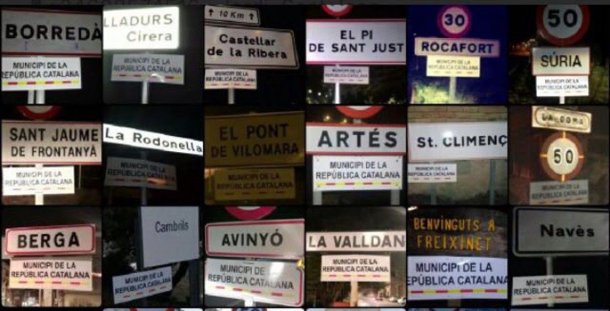 Alguns dels rètols afegits a poblacions de la Catalunya Central