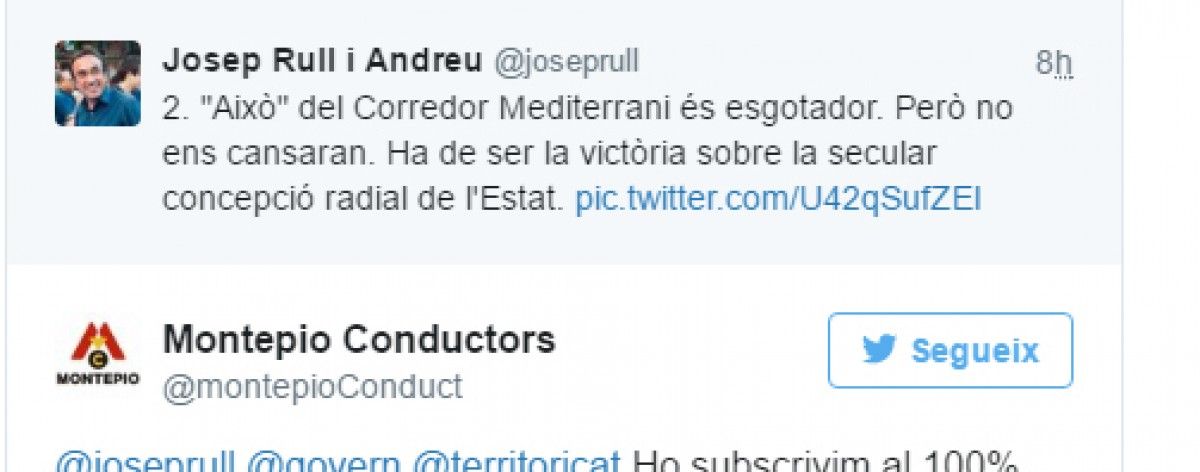 Piulada del conseller Josep Rull i resposta del Montepio