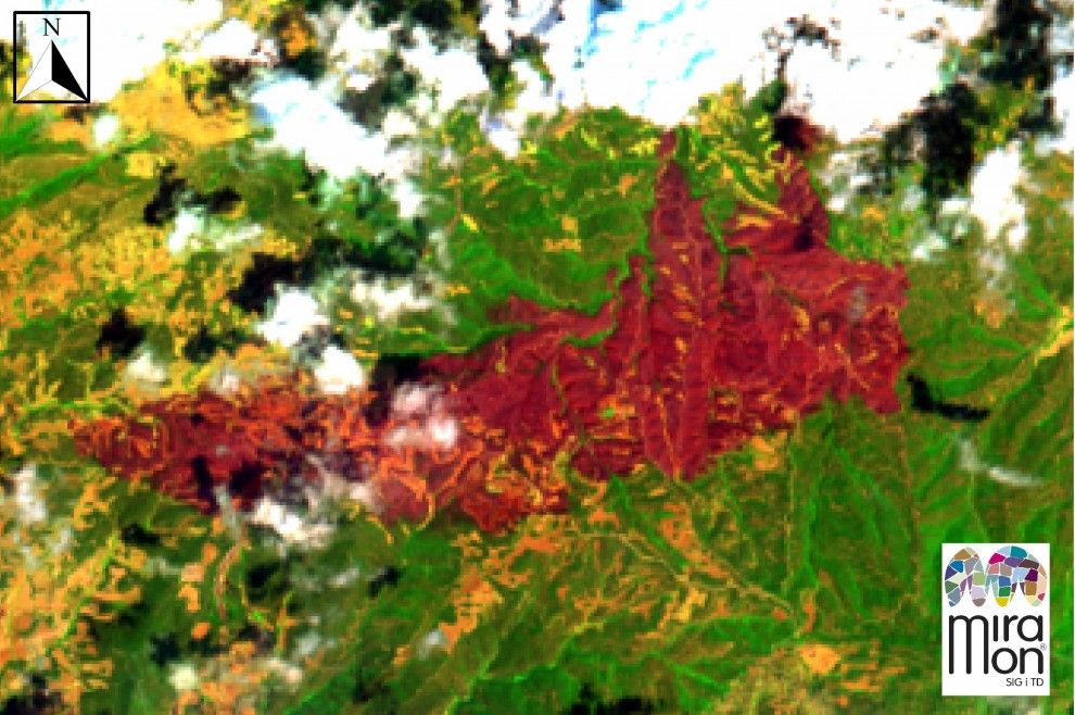 Imatge per satèl·lit de la zona afectada per l'incendi