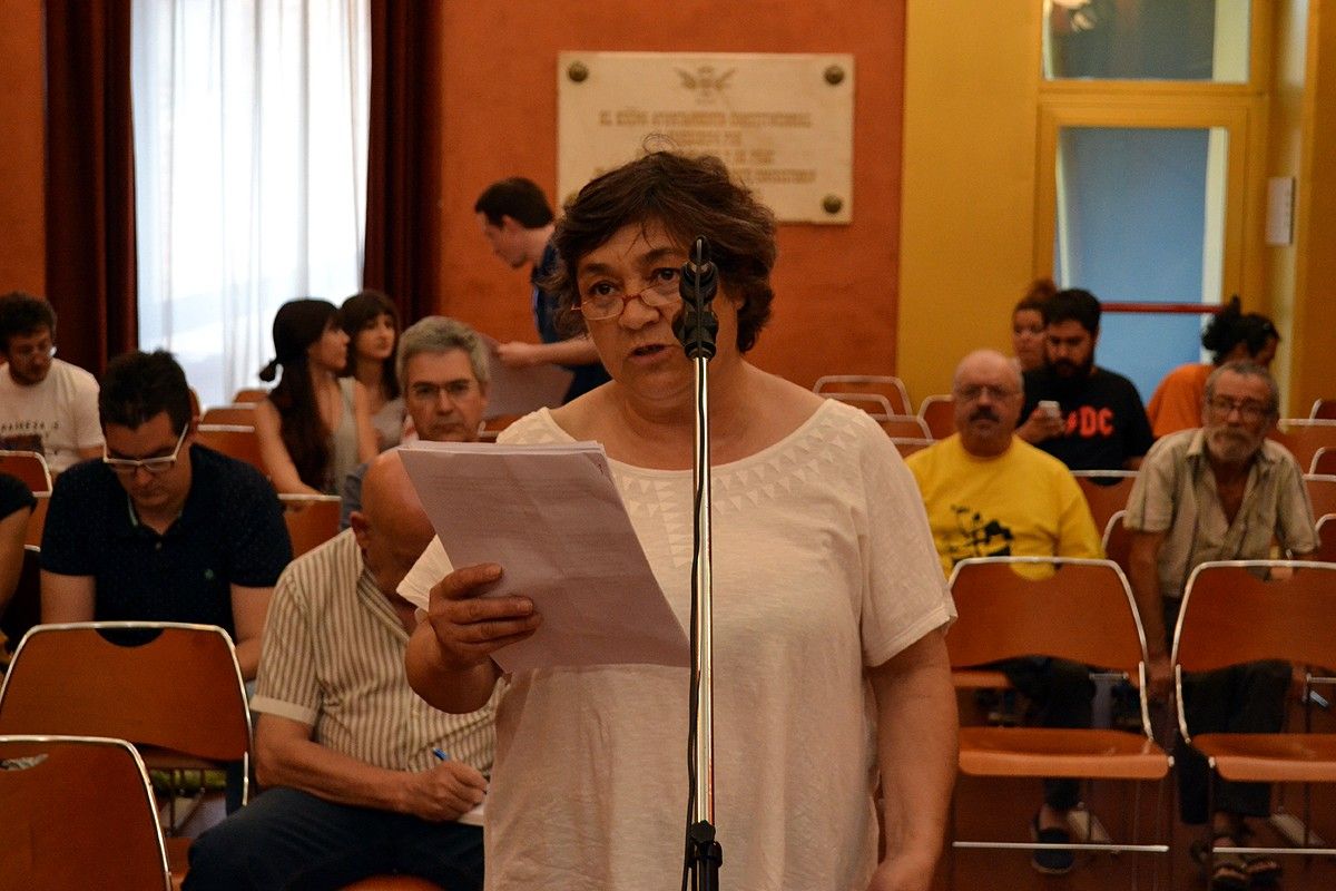 La representant dels treballadors d'Unipost, Immaculada Mas, durant el ple
