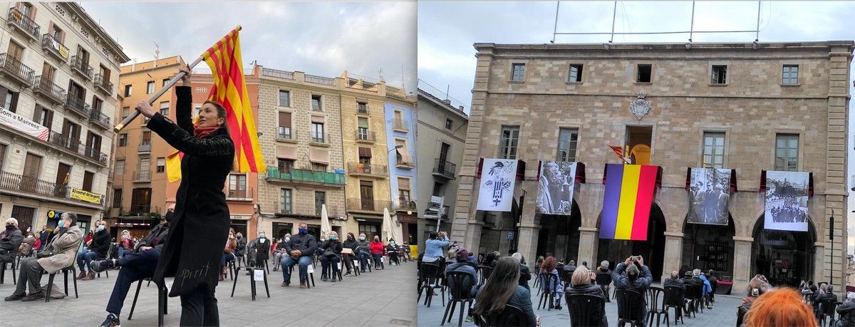 Dos moments de la commemoració dels 90 anys de la República a Manresa