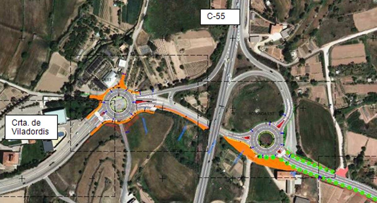 Mapa de com quedarà l'enllaç amb la C-55 a la carretera de Viladordis