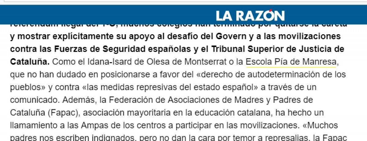 Article de «La Razón» on parla de l'«Escuela Pía» de Manresa