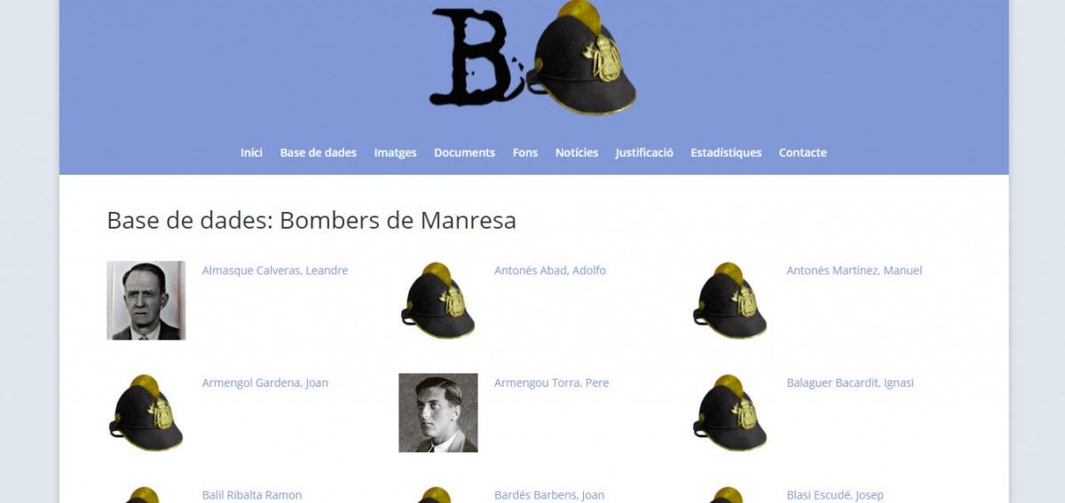 Capçalera del web Bombers en Guerra de Manresa
