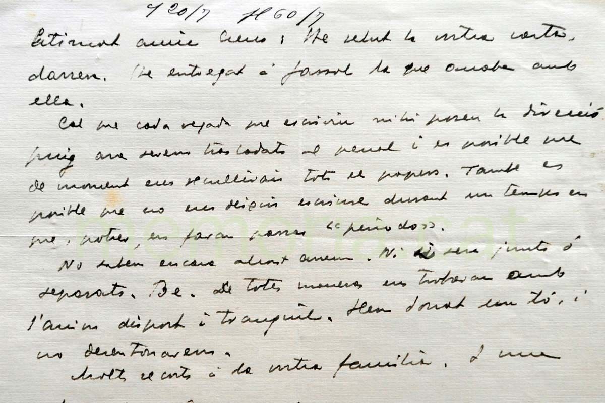 Carta de Lluís Companys a Jaume Creus, escrita quan es trobava empresonat a Madrid, el juny del 1935