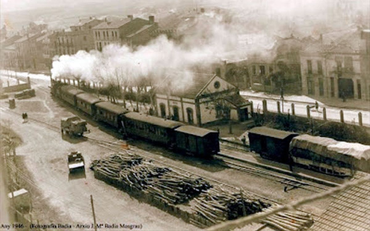 Estació de Navàs del carrilet en una imatge de 1946