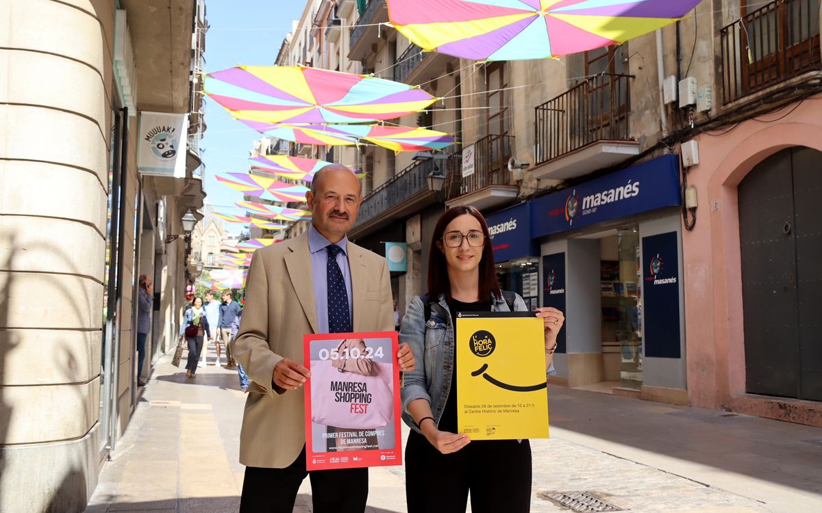 Antoni Daura i Tània Infante durant la presentació del Pla de Dinamització del Comerç Local