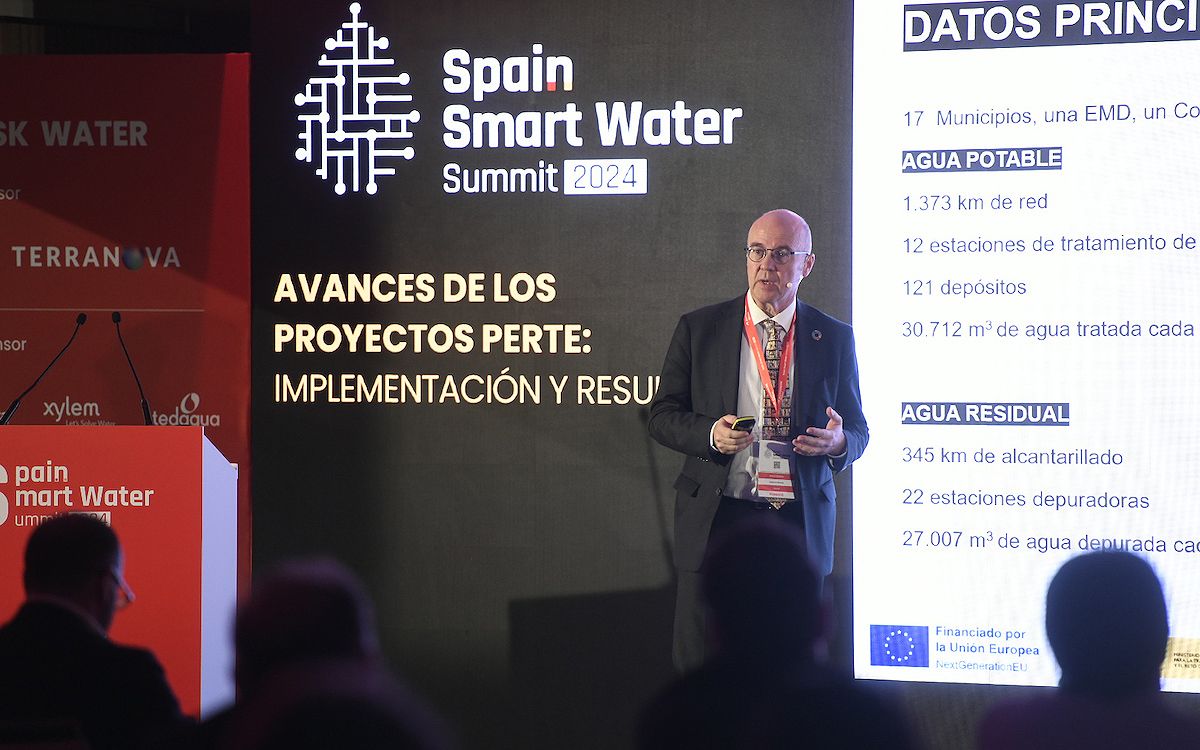 El gerent d'Aigües de Manresa, Antoni Ventura, durant la seva intervenció a l'Spain Smart Water Summit