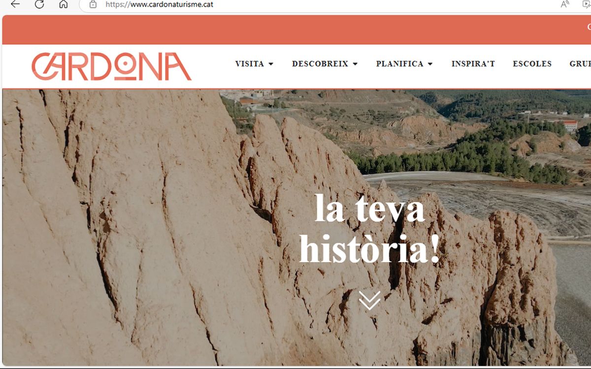 Vista parcial del nou disseny del portal web de Cardona Turisme