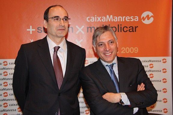 El director general i el president de Caixa Manresa, Feliu Formosa i Manel Rosell, d'esquerra a dreta 