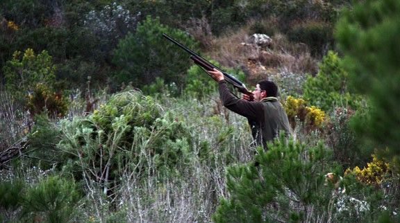 Un caçador, esperant el moment de disparar.