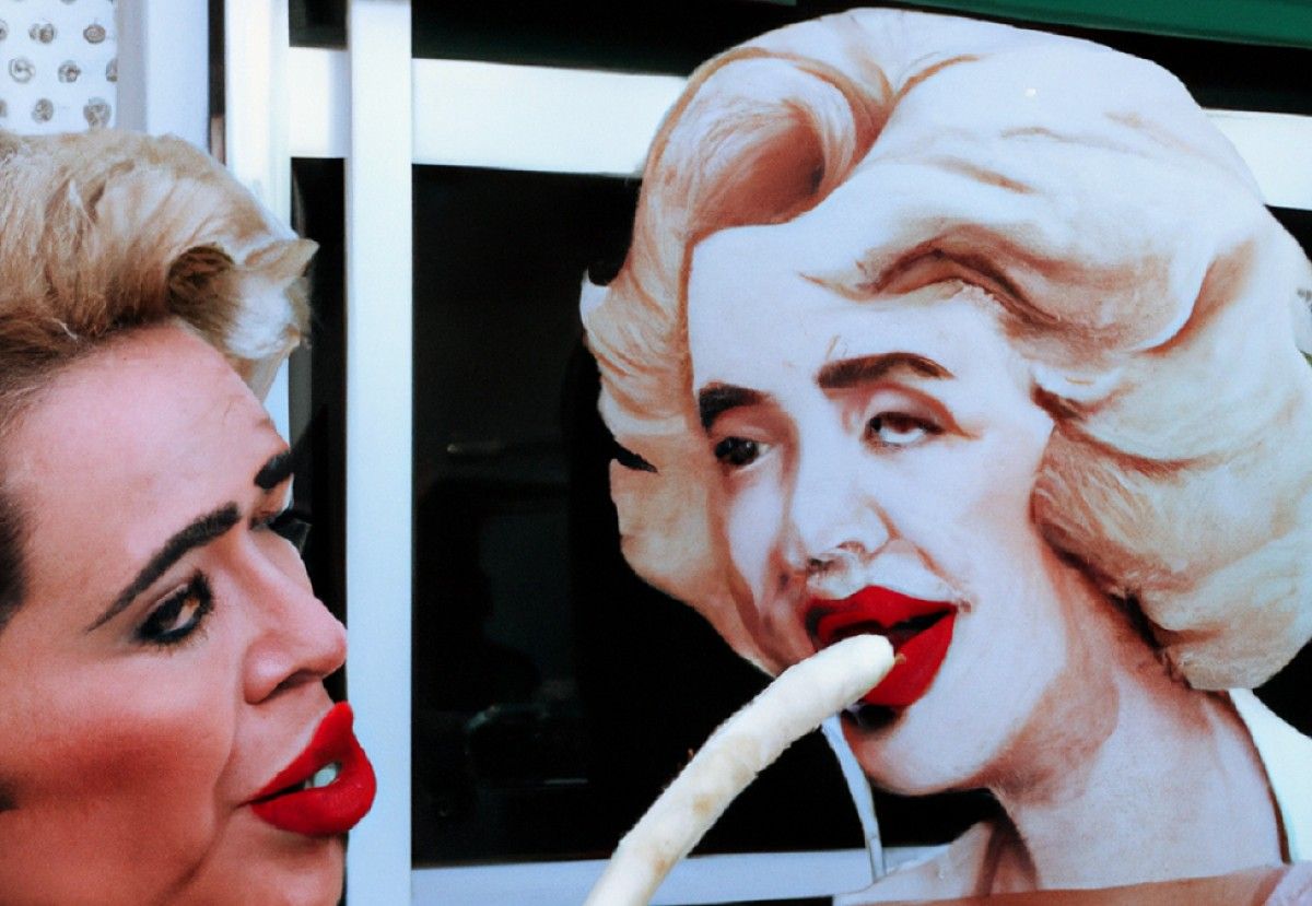 Marilyn Monroe menjant calçots amb Monsterrat Carulla, segons la IA.