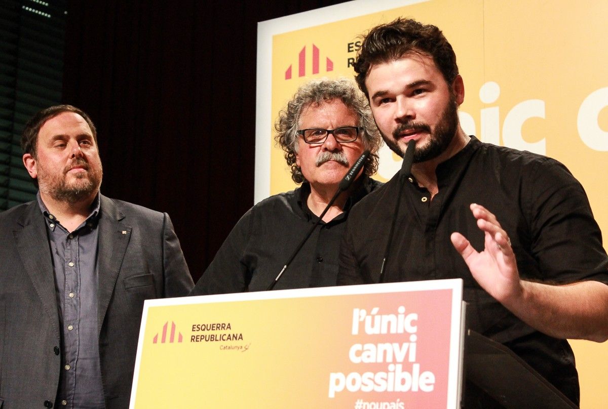 Oriol Junqueras, Joan Tardà i Gabriel Rufián, avui al Born Centre Cultural
