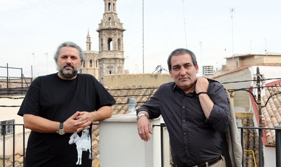 Miquel Bezares, el guanyador en la categoria de poesia, i Josep Burgaya