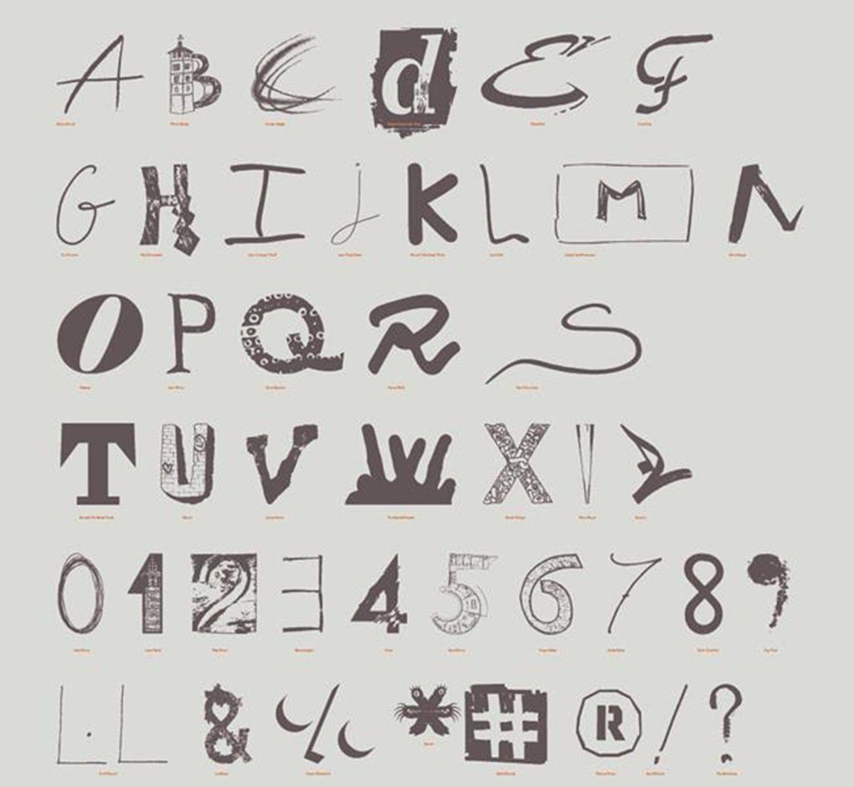 Totes les lletres i números de la nova tipografia.