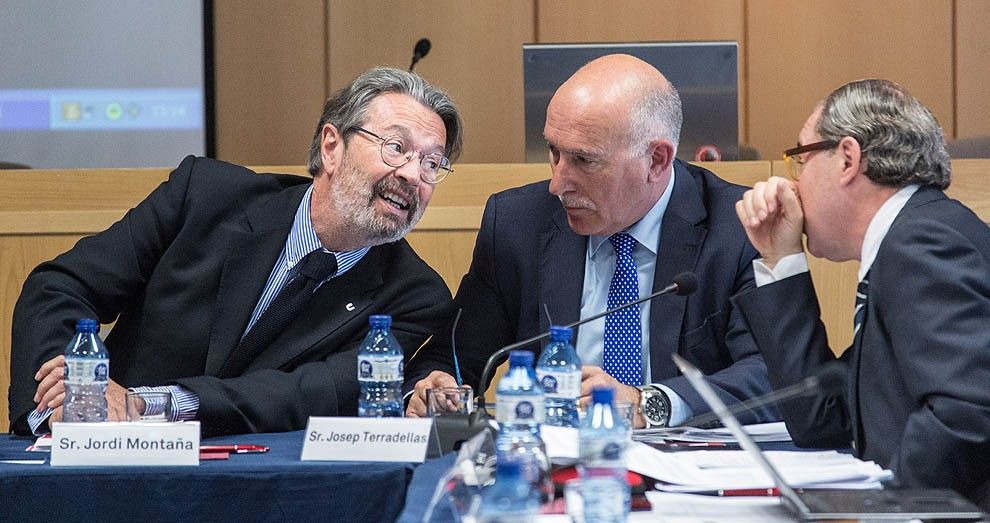 Jordi Montaña, Josep Terradellas i Josep Arimany, a la reunió del Patronat de la FUB