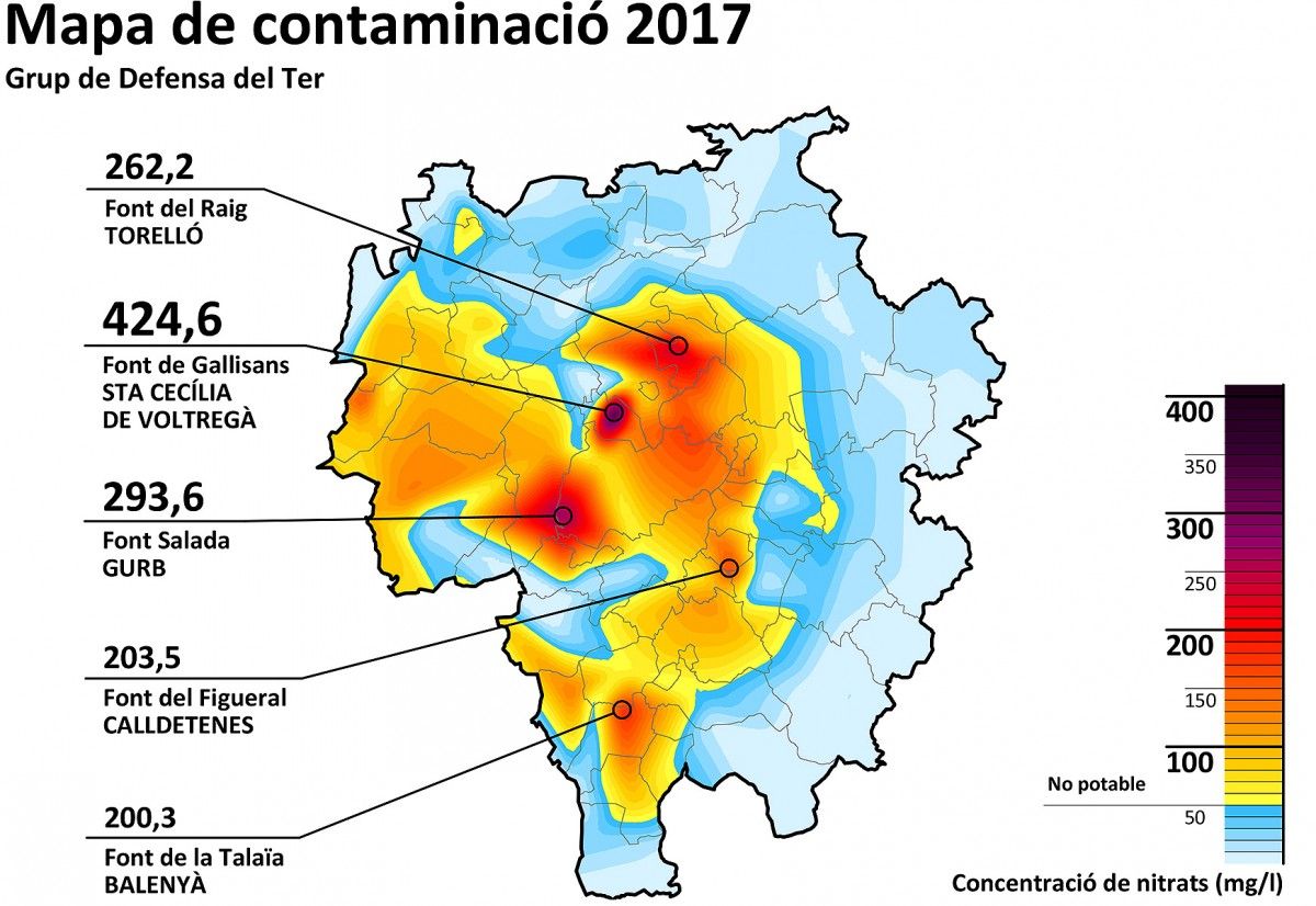 Mapa de nitrats a la comarca aquest 2017