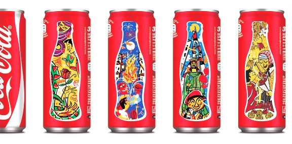 Les llaunes de Coca-Cola amb dissenys de Sant Jordi, Sant Joan, les festes majors i la castanyada, dissenyades per Juanma García Escobar i Carré Noir.