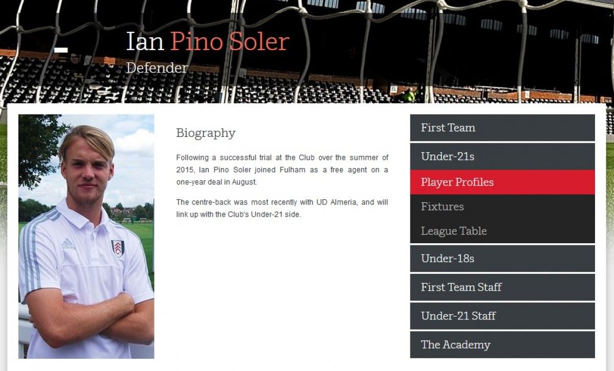 La fitxa d'Ían Pino ja apareix al web del Fulham.