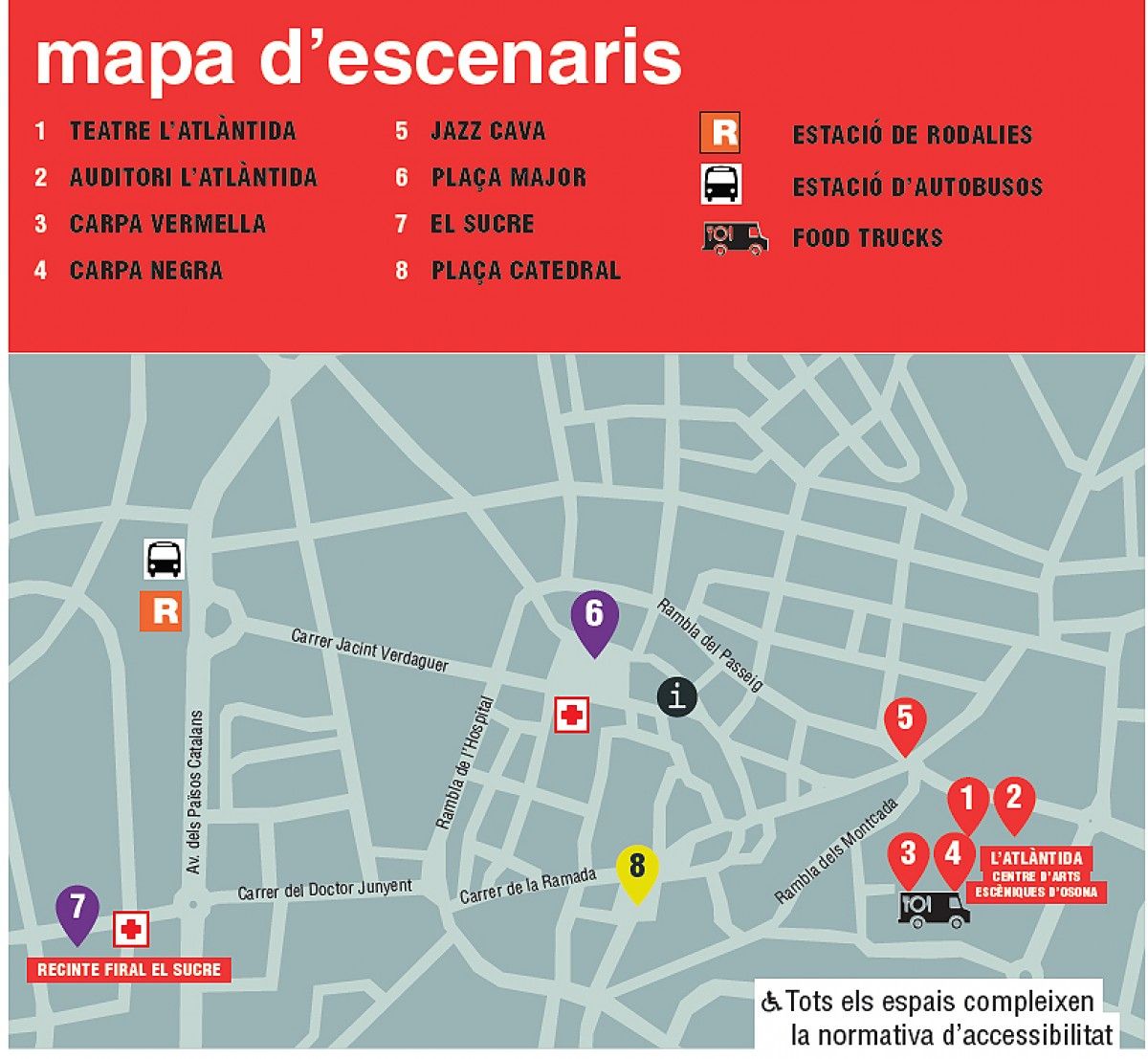 Mapa dels escenaris del Mercat de Música Viva de Vic 2015