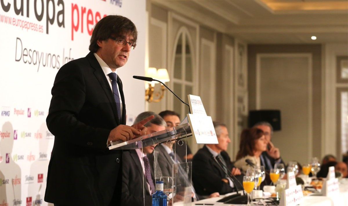 Carles Puigdemont, en un esmorzar informatiu a Madrid