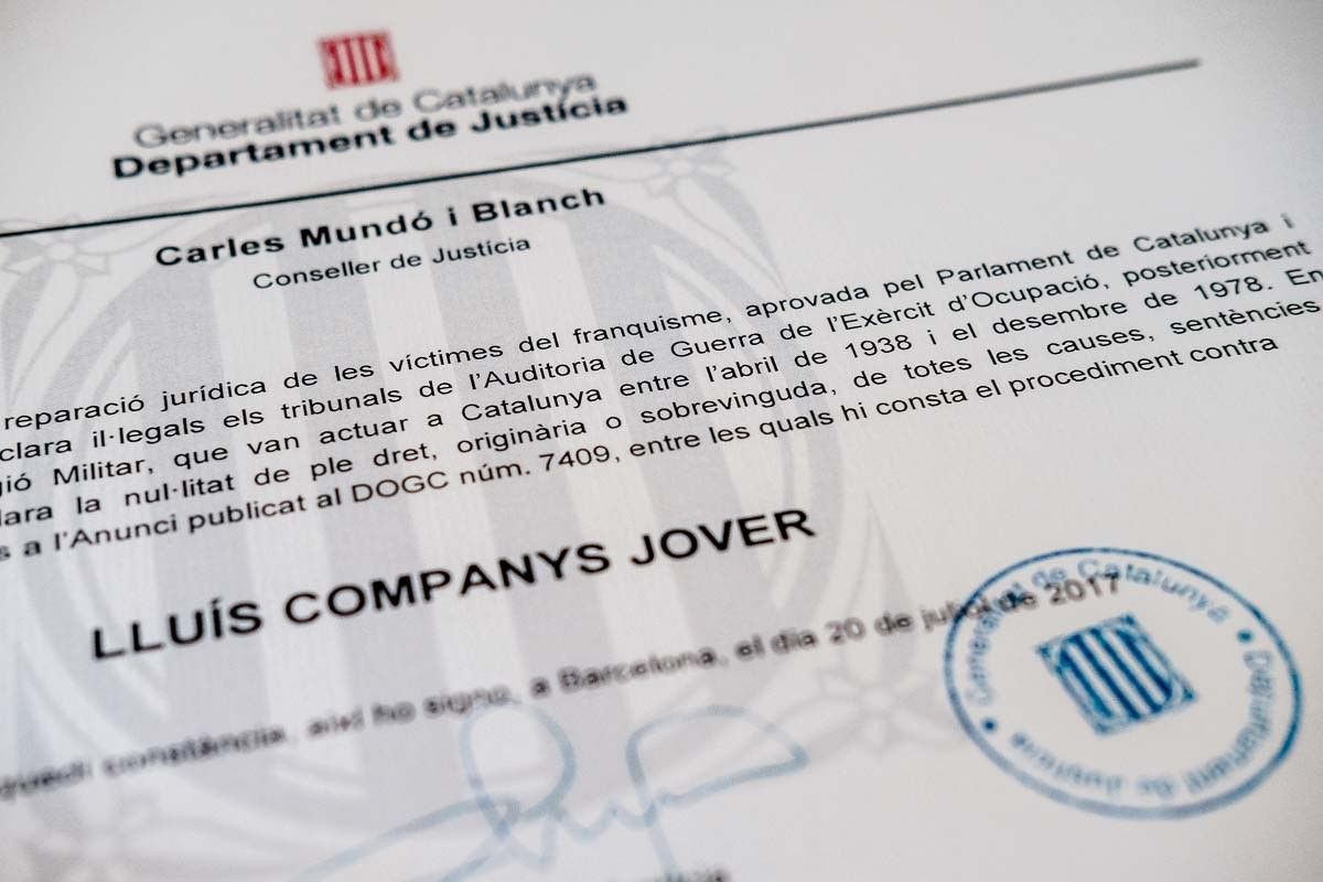 El certificat de la nul·litat del judici a Lluís Companys