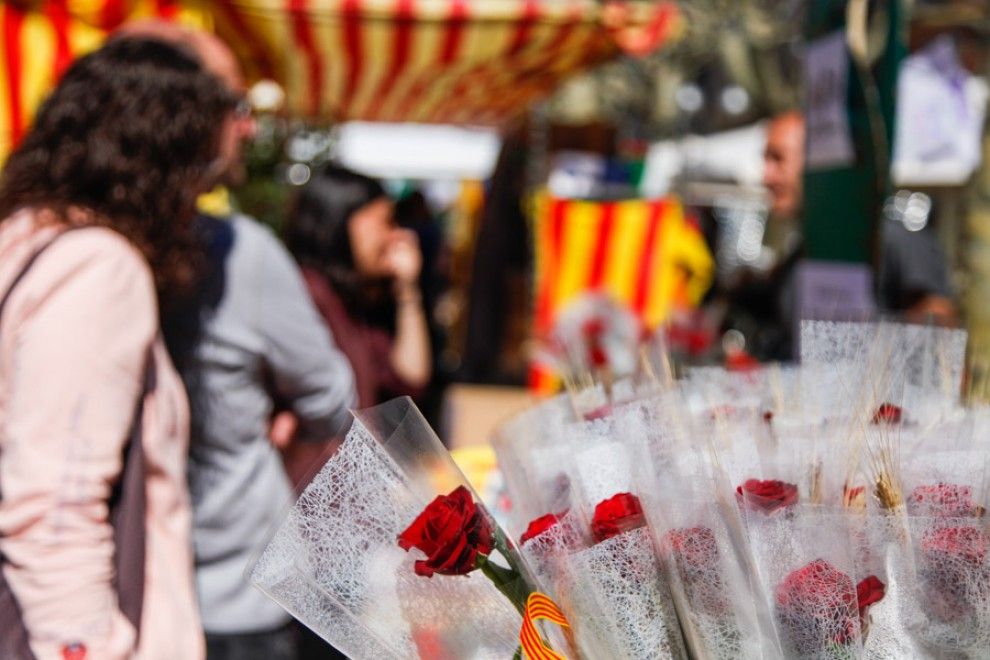 Parades de roses  pel Sant Jordi a Olot.