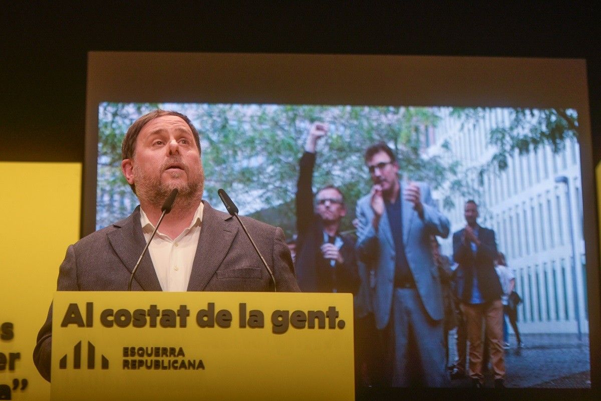 El líder d'ERC, Oriol Junqueras, al míting de Badalona