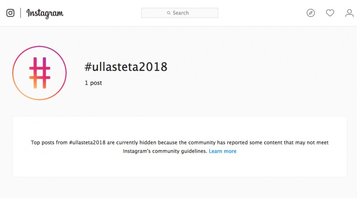 Missatge d'Instagram de bloqueig de l'etiqueta #ullasteta2018