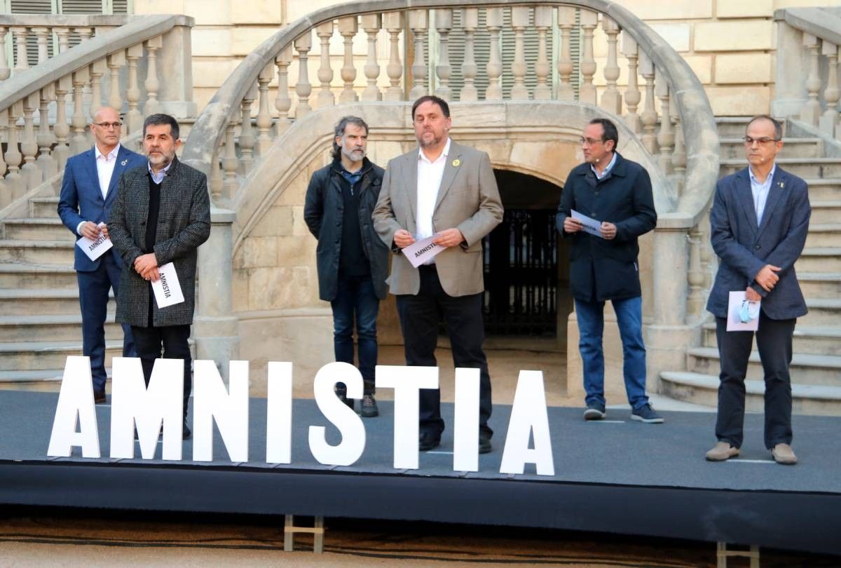 Els presos polítics durant un acte d'Òmnium per defensar l'amnistia