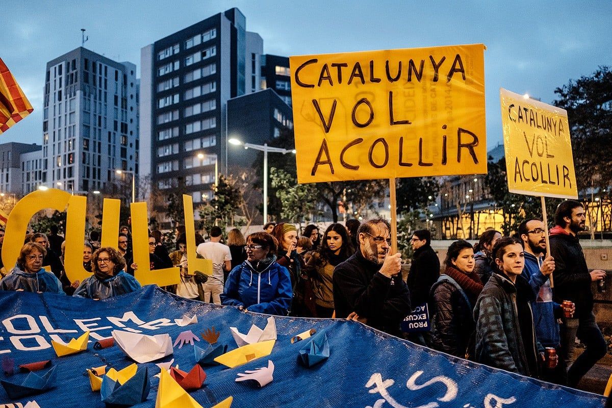 Manifestació a favor de l'acollida de refugiats, a Barcelona.