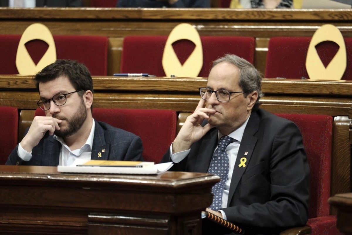 Quim Torra i Pere Aragonès, durant el ple del Parlament d'aquest dimecres