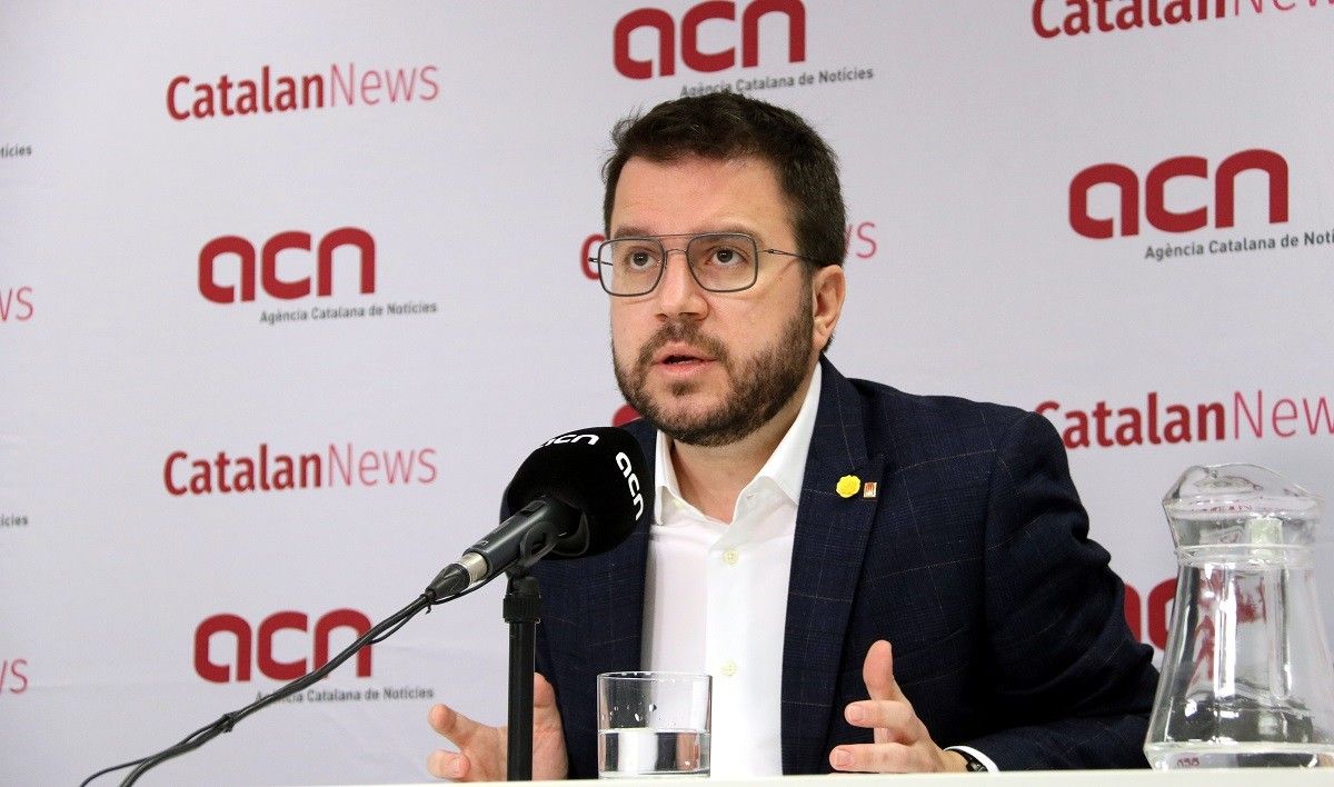 El candidat d'ERC, Pere Aragonès, durant la roda de premsa de l'ACN