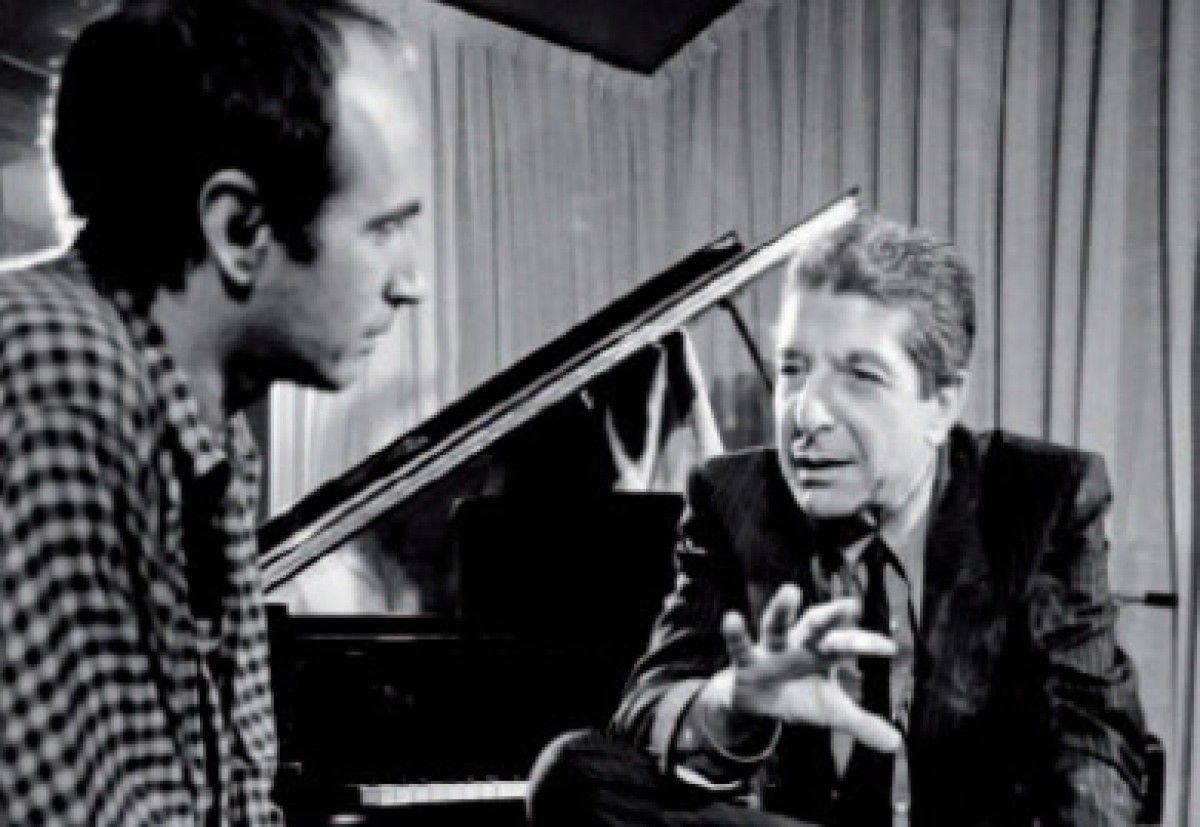 Leonard Cohen i Lluís Llach, en un estudi de Madrid