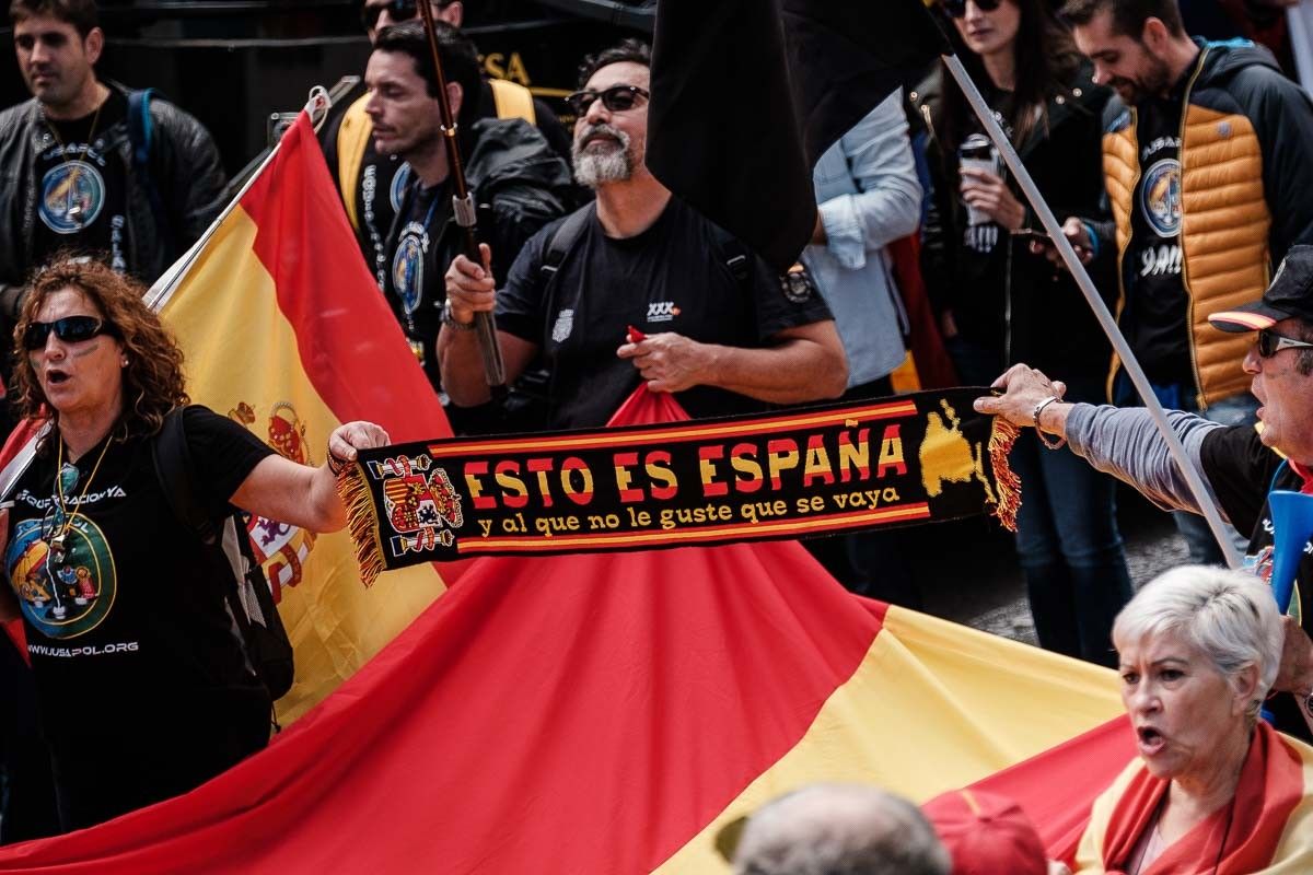 Assistents a la manifestació de Jusapol a Barcelona.
