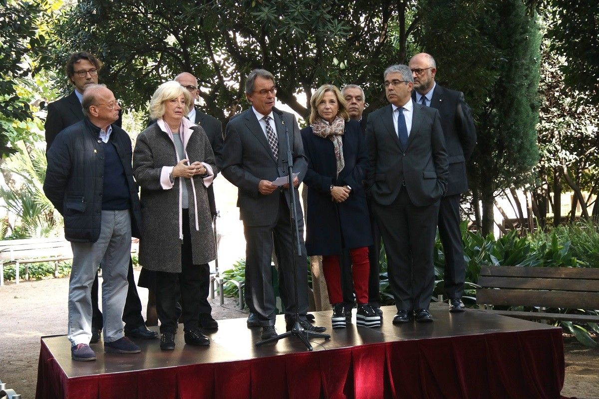 Artur Mas, durant la compareixença amb Joana Ortega, Irene Rigau i Francesc Homs aquest dimarts