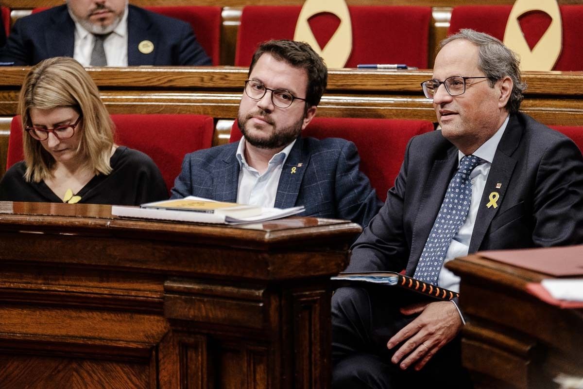 Artadi, Aragonès i Torra, en un ple del Parlament.