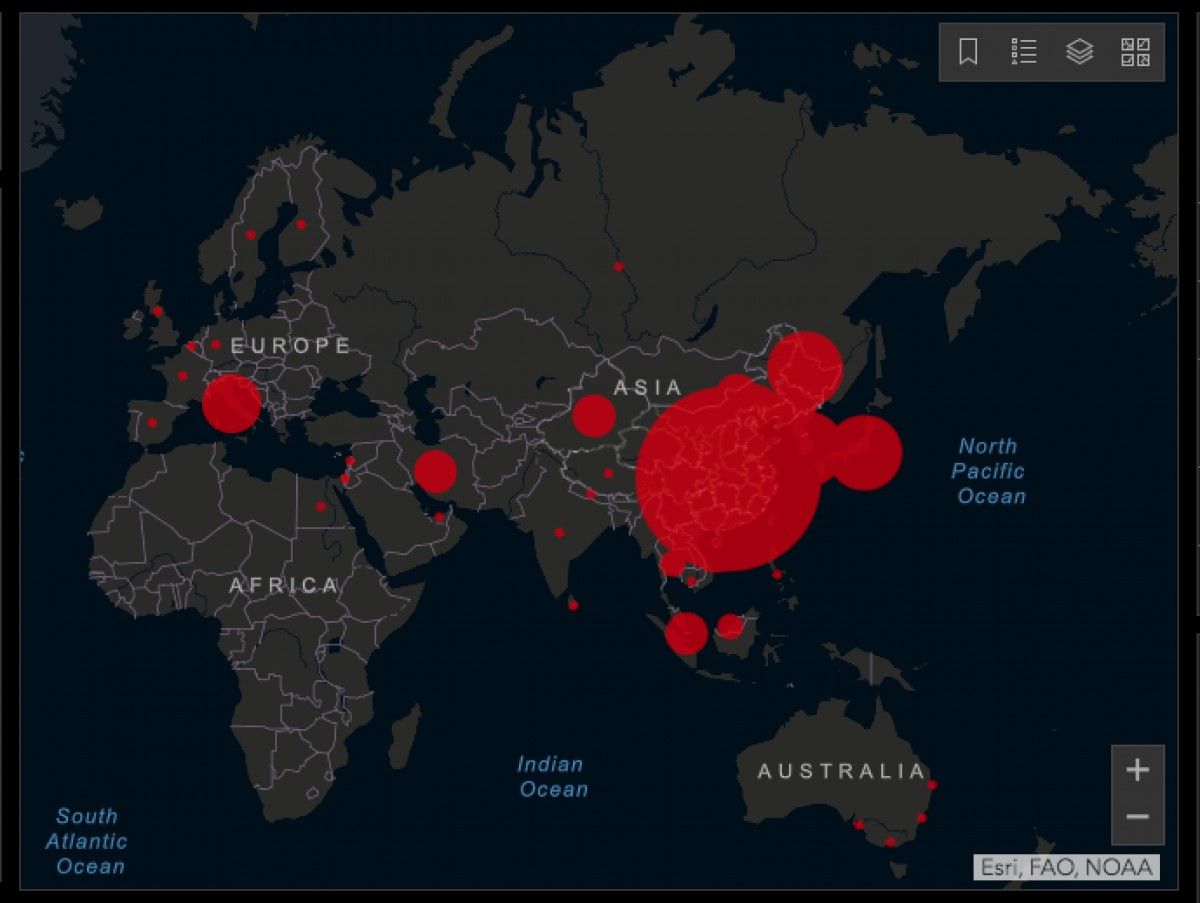 Mapa que fa el seguiment mundial de l'evolució del virus 