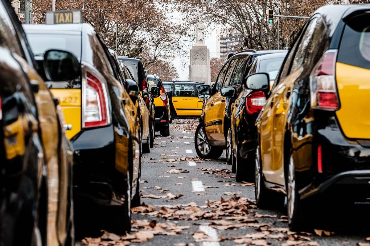 Concentració de taxistes durant la darrera vaga del 2019