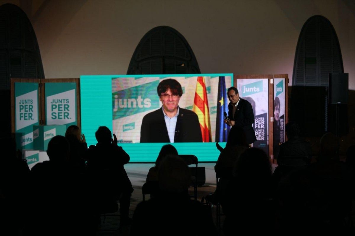 Carles Puigdemont, en un míting de campanya.