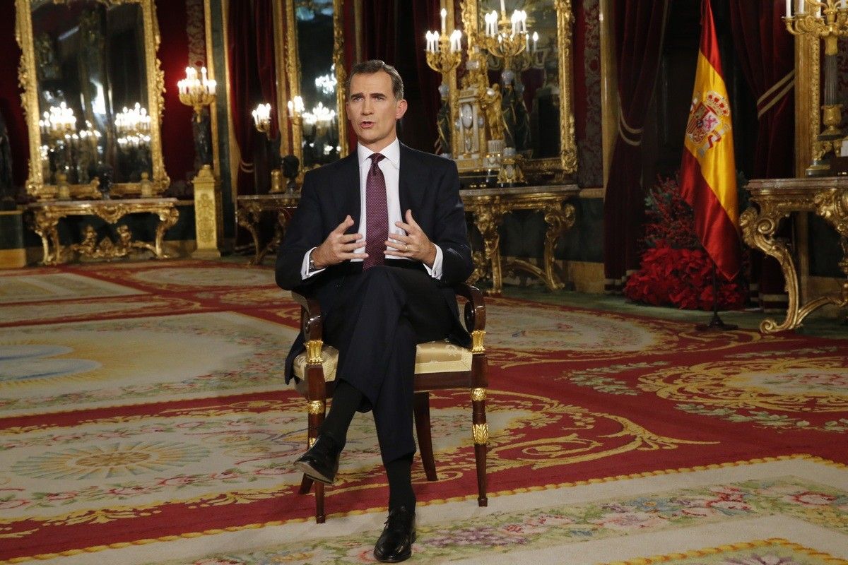 Felip VI en el seu discurs de Nadal de 2015 al saló del tro del Palau Reial