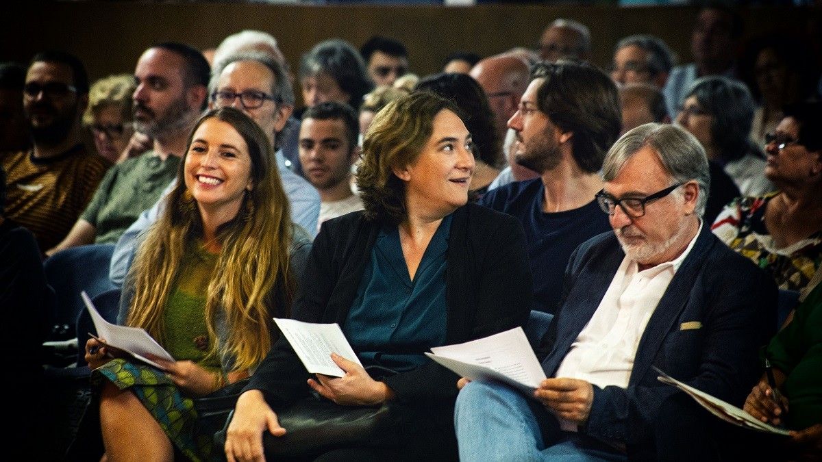 Els coordinadors generals de Catalunya en Comú, Ada Colau, Candela López i Ramon Arnabat