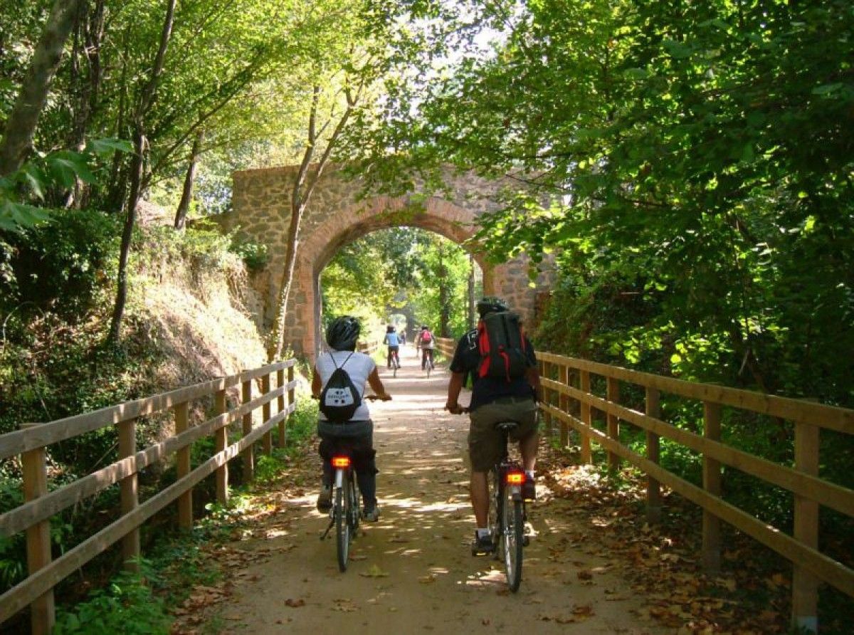 La via verda de l'antic carrilet de la Garrotxa, entre la Vall d'en Bas, les Preses i Olot